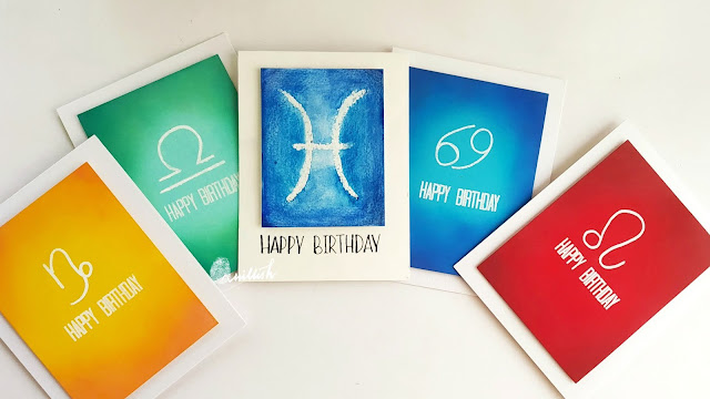 CAS card, Video Tutorial, quillish, Birthday card, Uniko Ltd, water colouring, Ink blending, ishani s ards, zodiac birthday cards, quick birthday card, simple birthday card, sunsign birthday cards, CASology zodiac