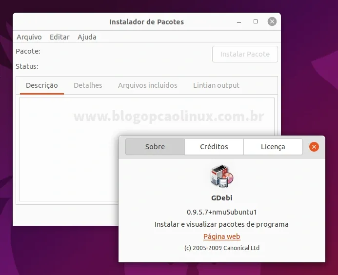 GDebi executando no Ubuntu 21.10 (Impish Indri)