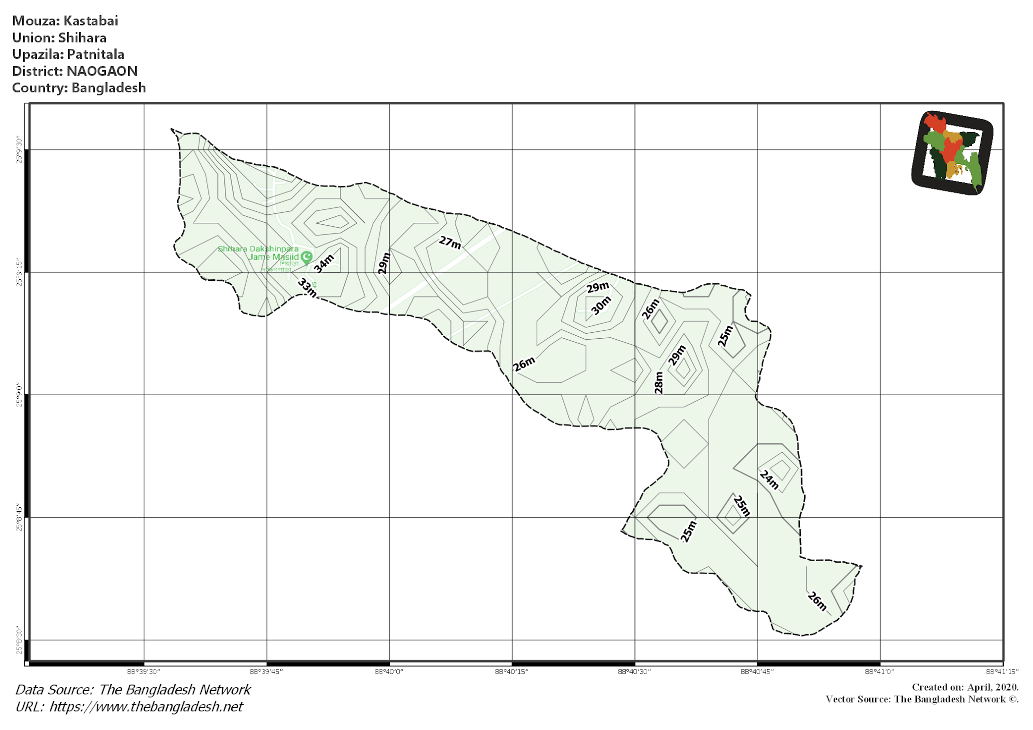 Map of Kastabai Mouza of Patnitala Upazila, NAOGAON, Bangladesh.