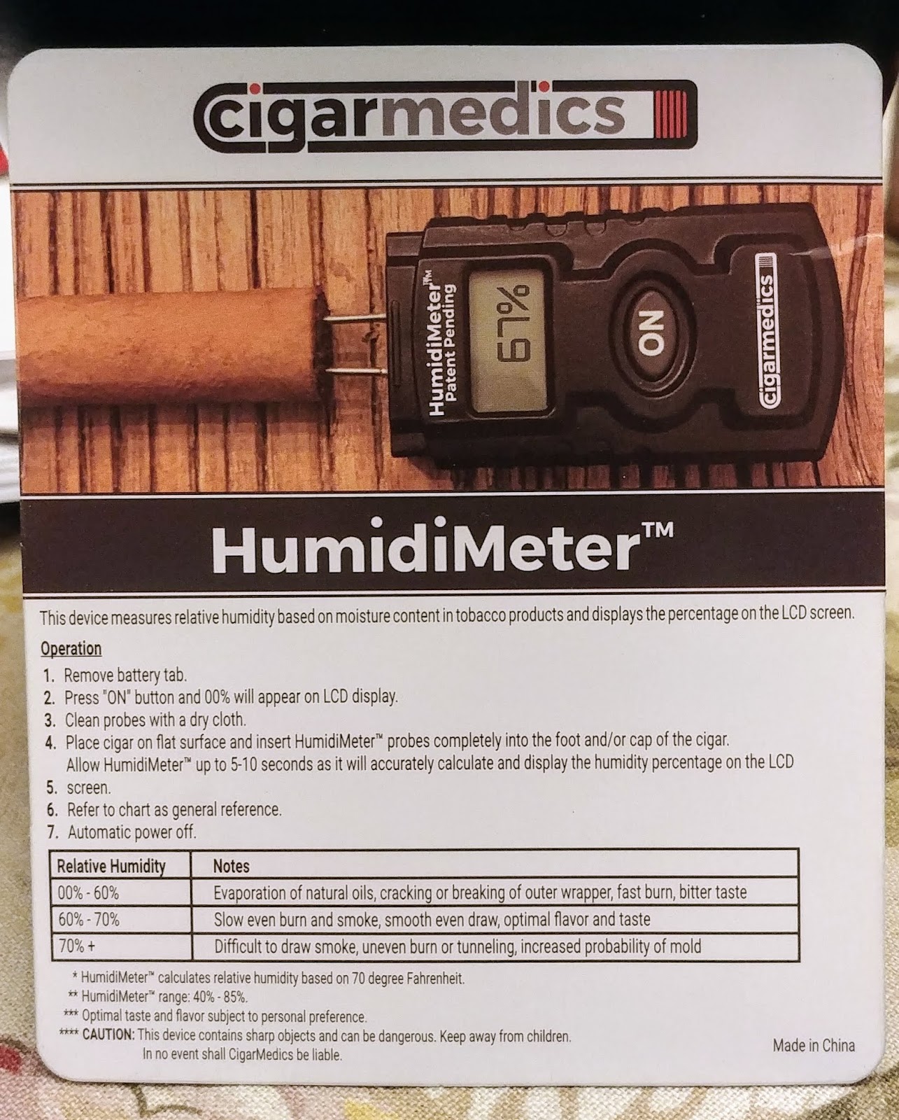 HumidiMeter Cigar Humidity Tester/Meter/Gauge Accessory