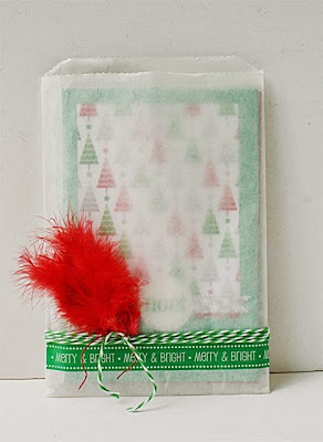 SRM Stickers Blog - Christmas Card Gift Set by Yvonne - #cards #christmas #borders #stickers #twine #feather #CAS #glassine bag #gift