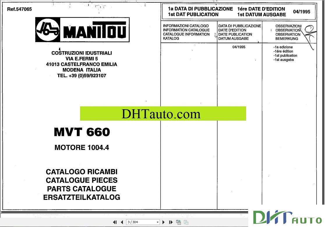 Manitou Forklift MVT930 47960 Parts Manual Manitou Forklift TMT 315, 320 547043DK Parts Manual Manitou Forklift TMT320,523 547043C Parts Manual MANITOU MLT ...