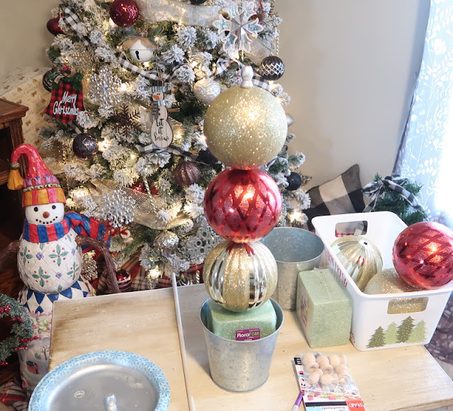 Dollar Tree Christmas Ornament Topiaries Cluttered CorkBoard