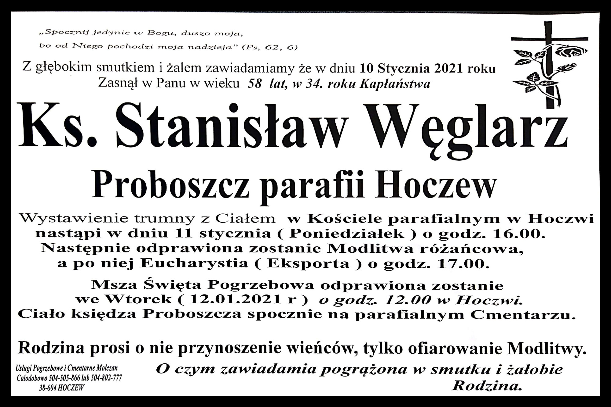 Nie żyje ks. Stanisław Węglarz. Był z Kolbuszowej