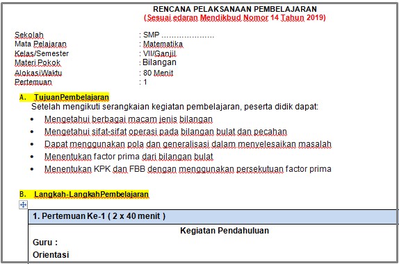 Rpp 1 Lembar Matematika Kelas 9 Semester 1 Dan 2 Mode Daring Revisi 2020 Situs Guru