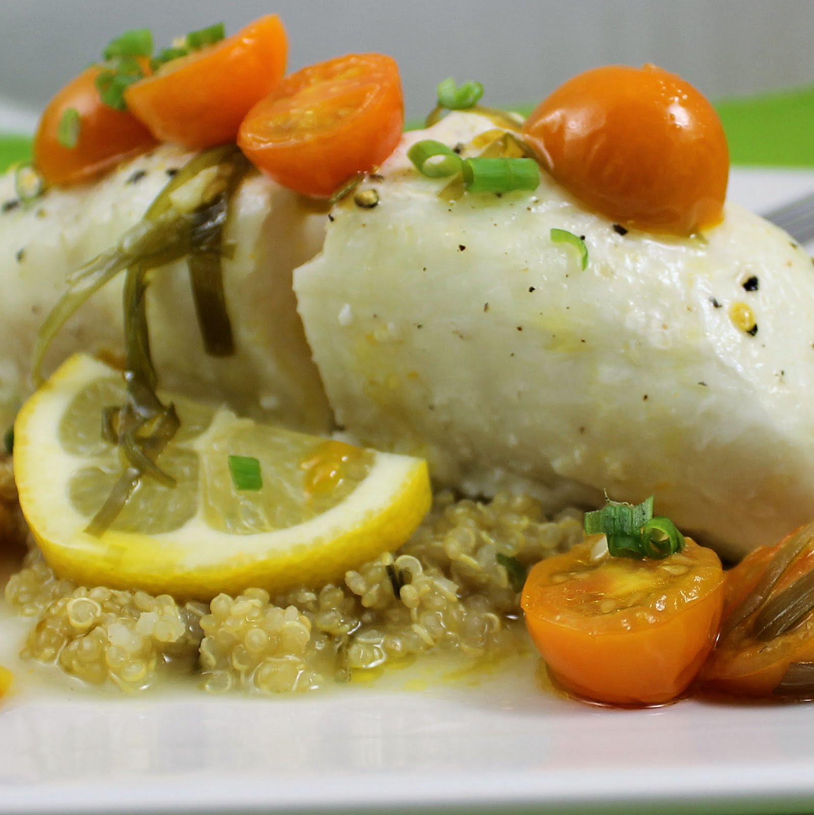 OvenRoasted Halibut w/ Quinoa & Warm Tomato Vinaigrette I Can Cook