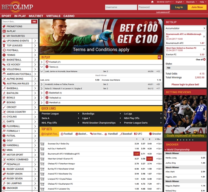 Betolimp Sportsbook Screenshot