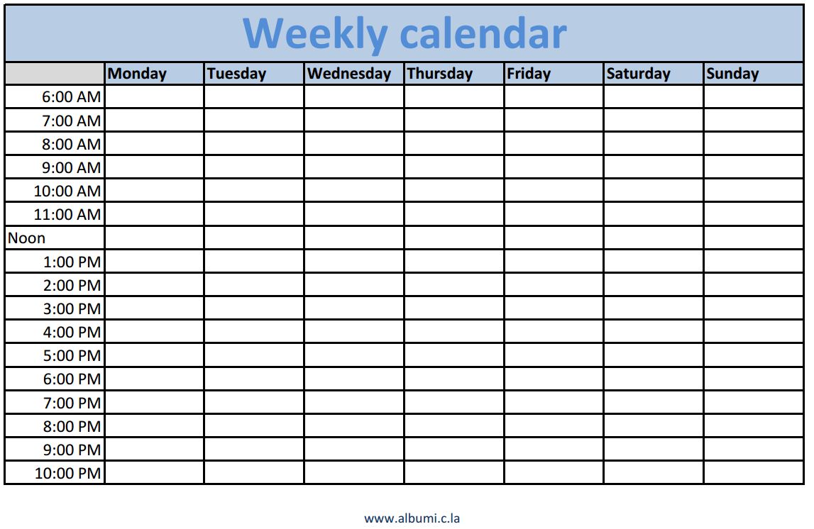 Weekly Calendar Printable With Times