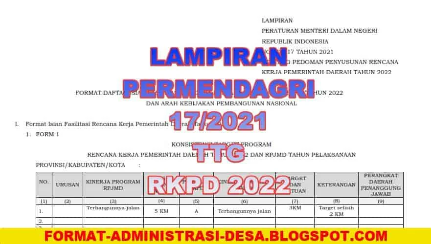 Download Lampiran Permendagri No 17 Tahun 2021 tentang Pedoman Penyusunan RKPD Tahun 2022 PDF