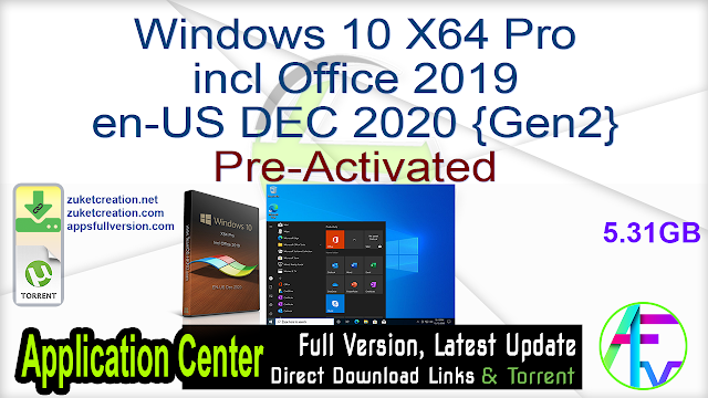 Windows 10 x64 Pro incl Office 2019 en-US DEC 2020 {Gen2} Pre-Activated