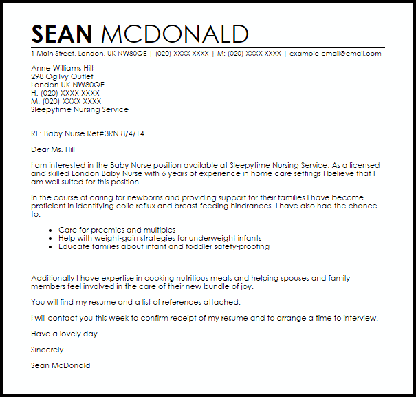 Mother Baby Nurse Cover Letter Resume Letter