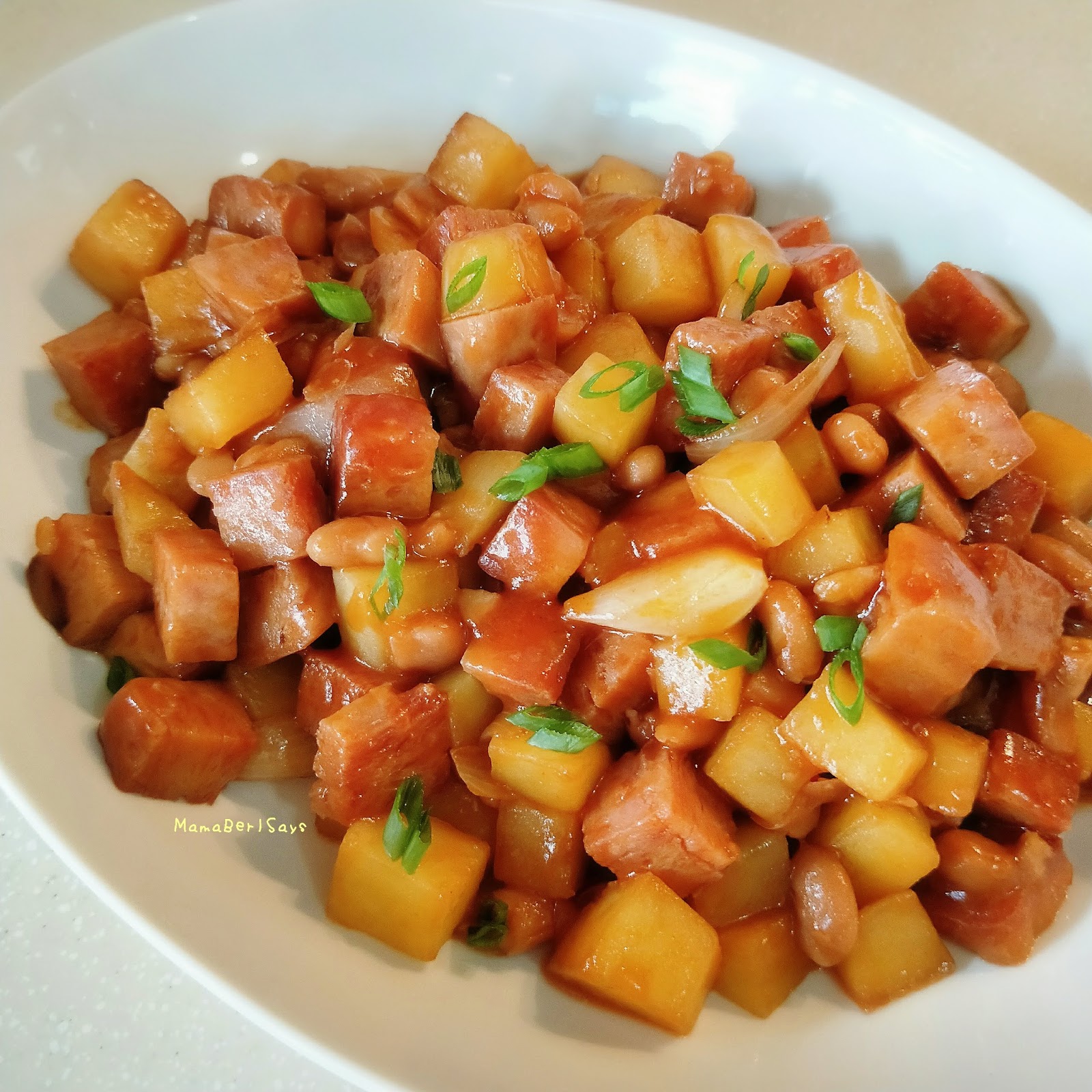 Recipe • Luncheon Meat & Potatoes in Baked Beans Sauce