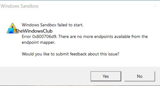 Windows 10 샌드박스 오류 0x800706d9