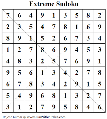 Extreme Sudoku (Fun With Sudoku #131) Solution