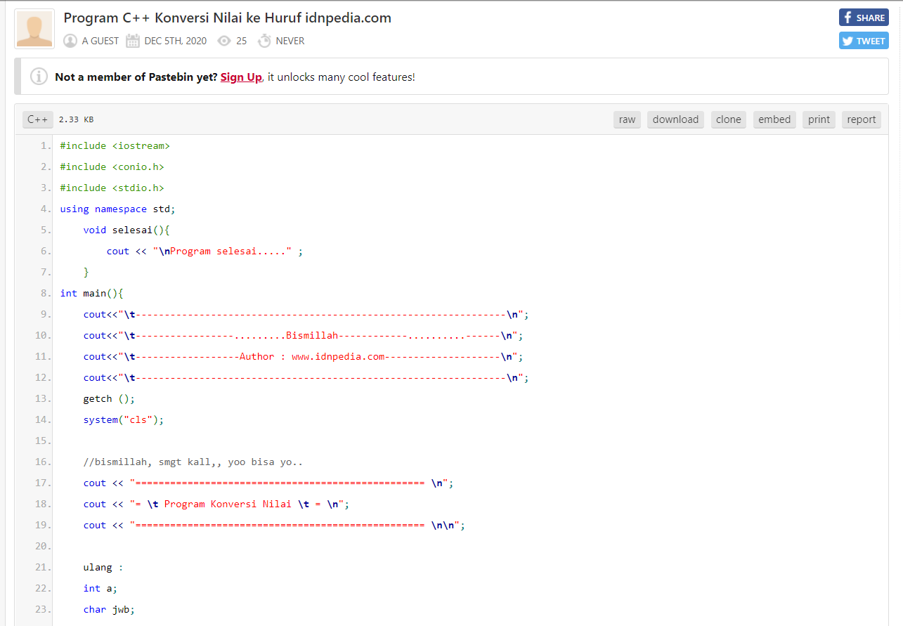 Contoh Program C++ Konversi Nilai ke Huruf IDNPEDIA