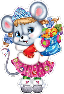 Cartolina d'auguri colorata Felice Anno Nuovo mouse e ratto 2024. Gratis, belle carte di Capodanno dal vivo nell'Anno del mouse
