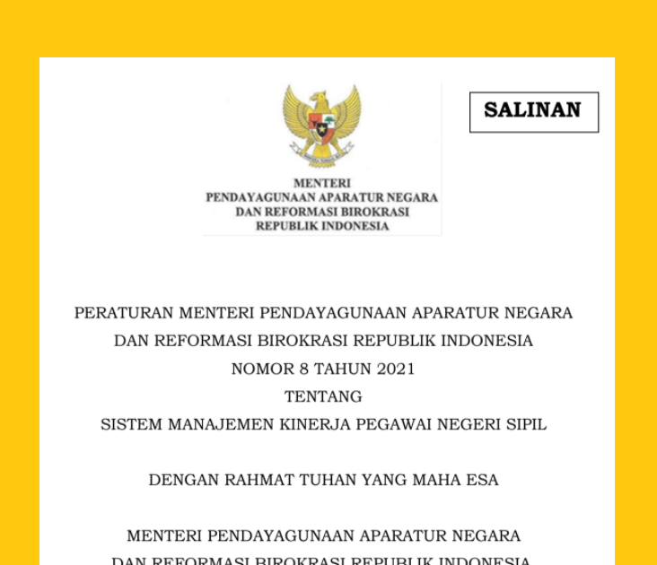 Permen PanRB Nomor 8 Tahun 2021 (Format SKP Terbaru) Info Pendidikan