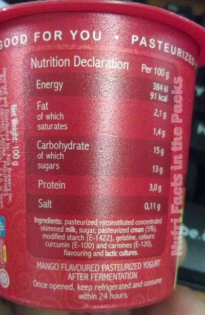 Pascual Creamy Delight Pasteurized Yogurt Nutrition Facts