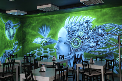 Malowanie obrazu Malowanie na ścianie obrazu w ultrafiolecie, mural UV świecący w ciemności