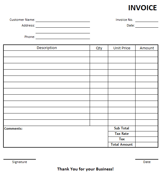 Printable Blank Invoices - Invoice Template