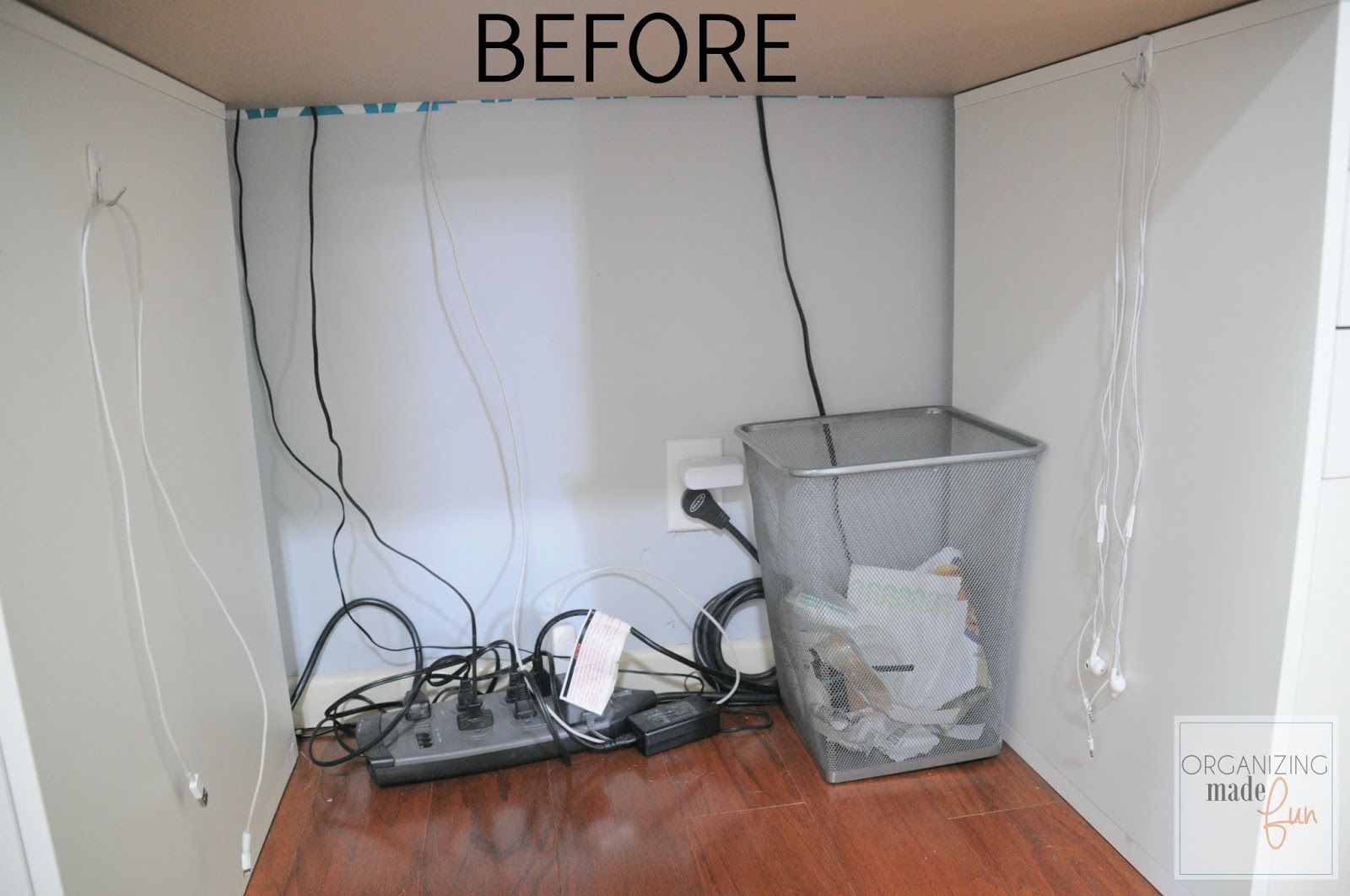 Organizing Made Fun: How to Hide Messy Cords with Pegboard