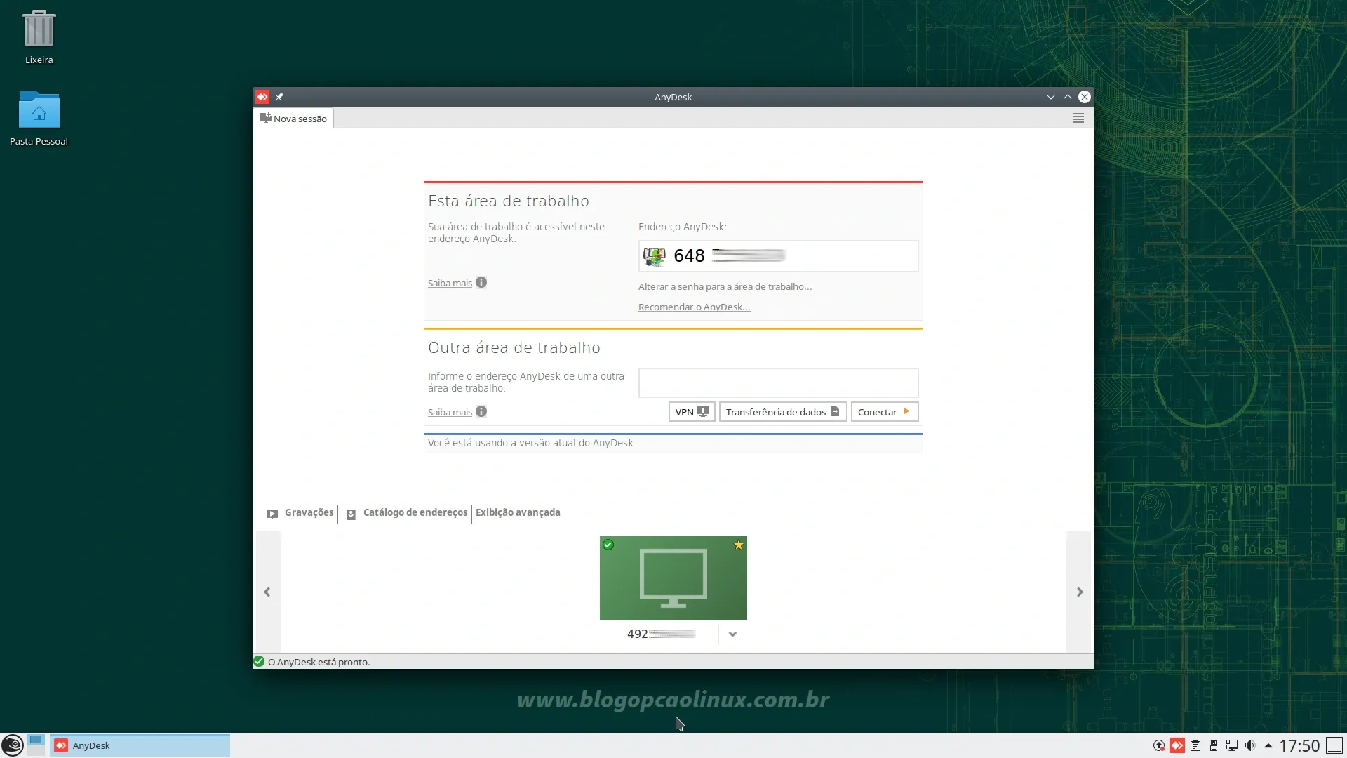 AnyDesk executando no openSUSE Leap 15.3 com o ambiente de área de trabalho KDE Plasma