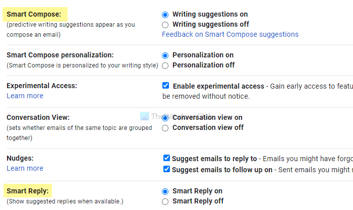 Gmail에서 스마트 편지쓰기 및 스마트 답장을 비활성화하는 방법