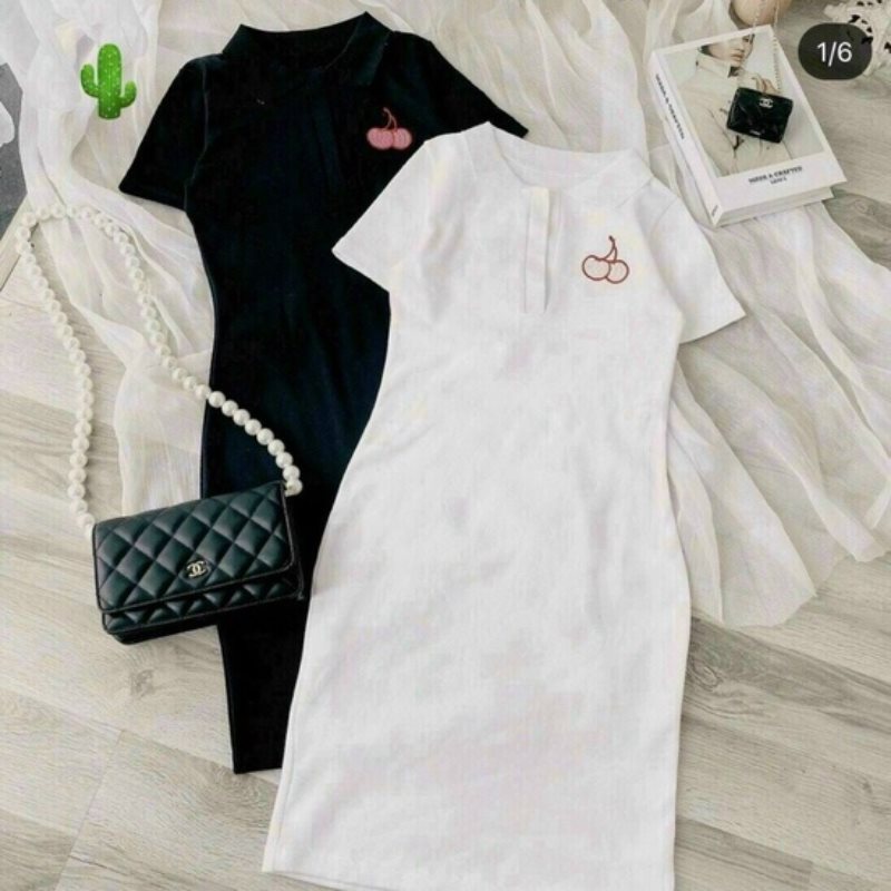 ĐẦM NỮ BODY CỔ TRỤ THÊU CHERRY