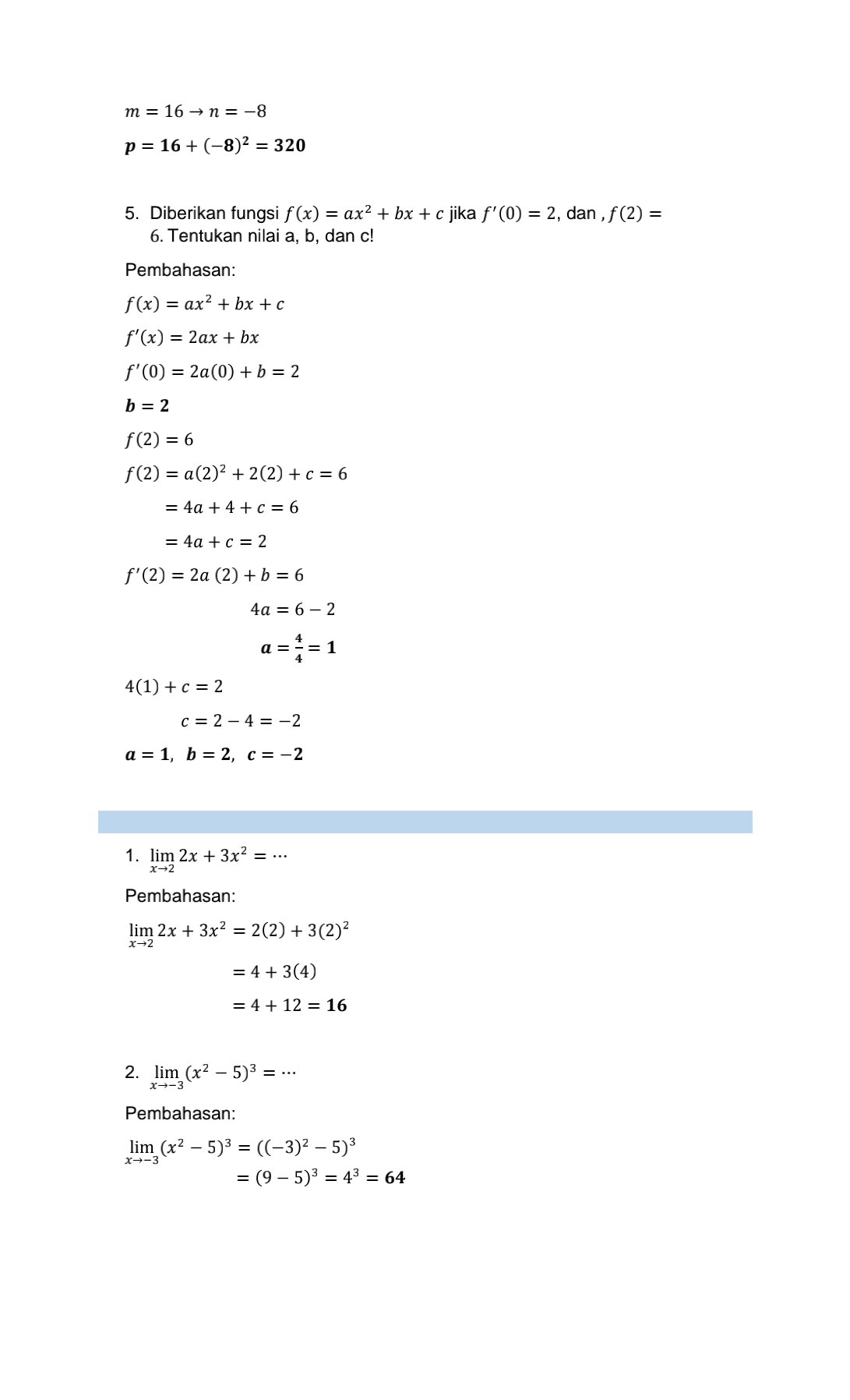 LATIHAN SOAL PTS LIMIT FUNGSI ALJABAR | Matematika