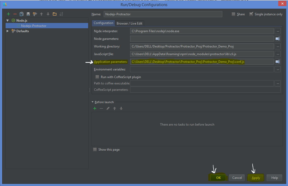 Protractor Configuring the protractor in webstorm ide and running the