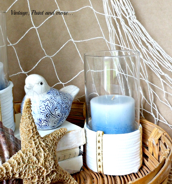 Vintage, Paint and more... beach decor diy with rope wrapped candle holders