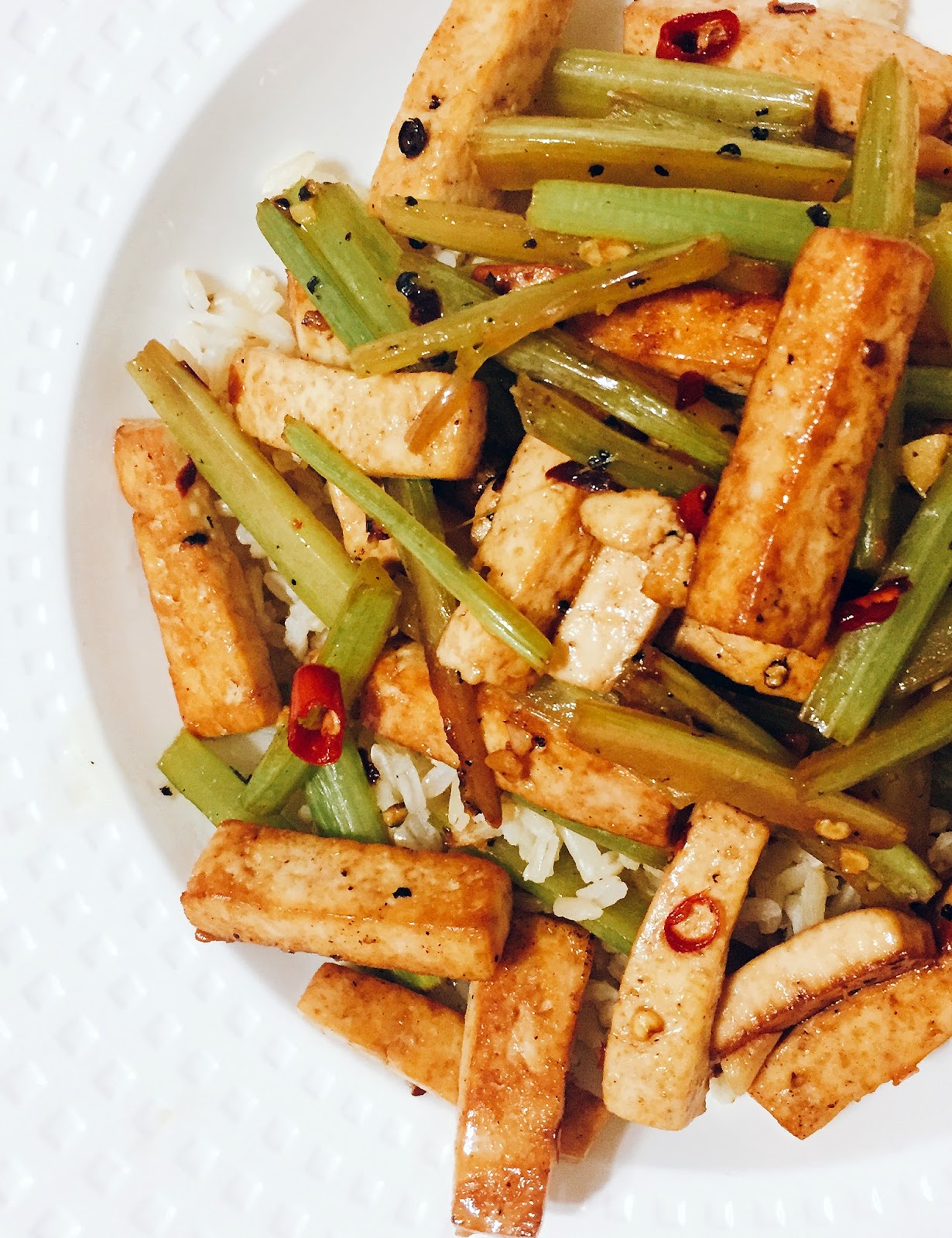iron stef: szechuan celery tofu stir-fry