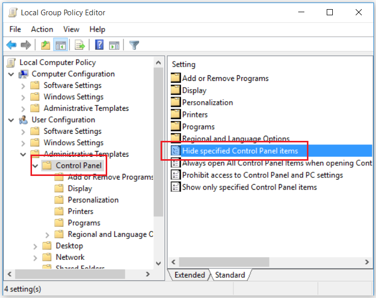 Hide Specific Control Panel Items