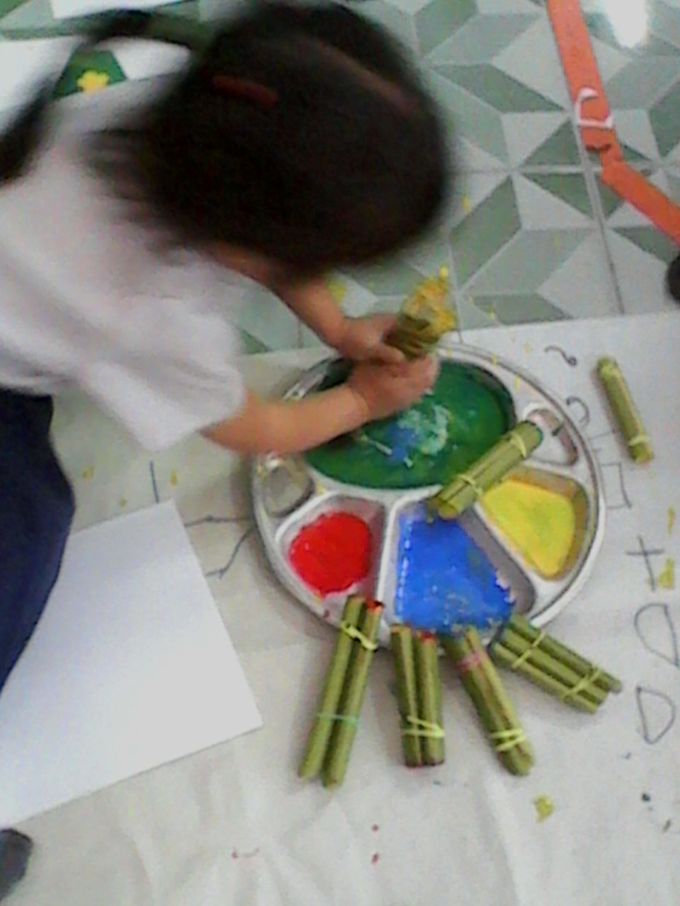 Kindergarten One Classroom Banana Stalk and Hand Prints Flower Craft