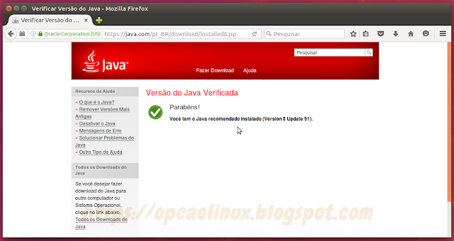 Oracle Java instalado com sucesso!