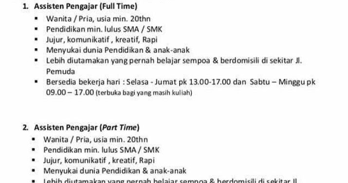 Lowongan Kerja Part Time Sabtu Minggu Untuk Anak Smk Info Seputar Kerjaan
