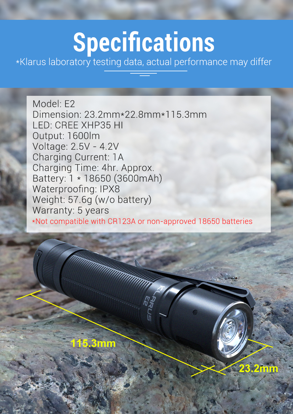 Sun Flashlight จำหน่าย ไฟฉายประสิทธิภาพสูง ไฟฉายKLARUS E2 WILD