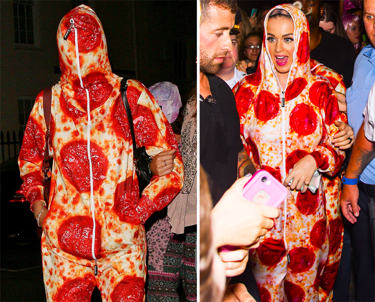 ¿Quién luce mejor el mono de pizza de pepperoni? Cara versus Katy