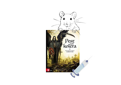 Omslagsbild på Pest och Kolera pyntad med en råtta och en spruta från Canva