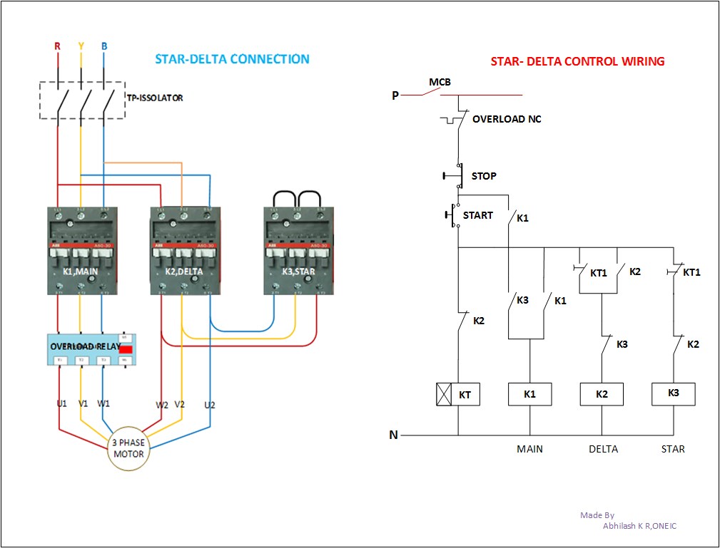 STAR-DELTA CONTROL DIAGRAM WITH MOTOR POWER CONNECTION