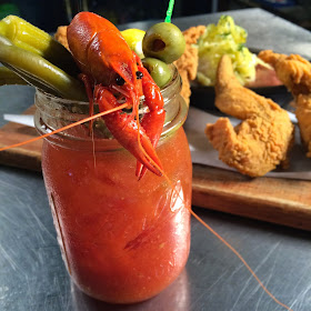 Chef Sam prepared this beautiful and delicious Bloody Mary while Chef Cory made one of my favorites: fried rabbit with red beans and rice.