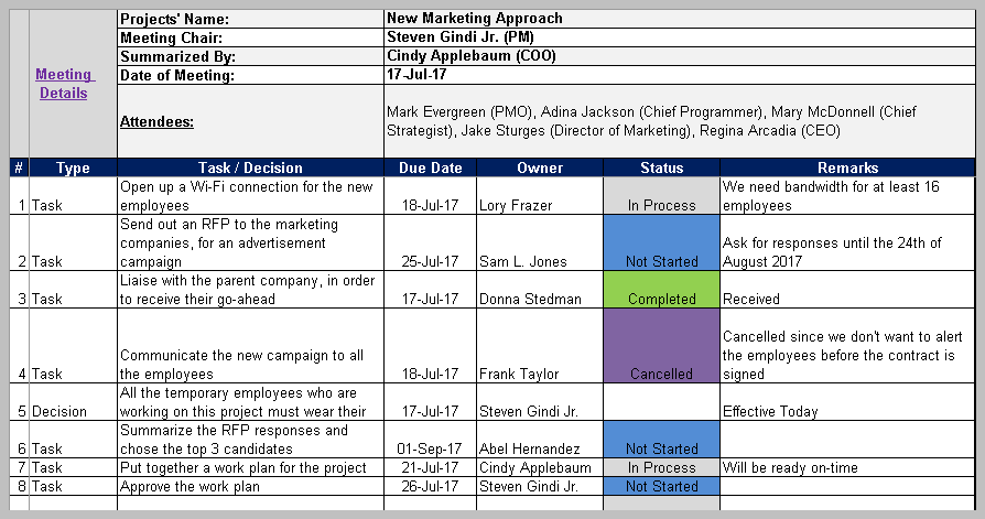 Meeting Minutes Template Excel