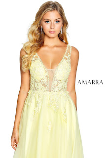 Appliqued Bodic Prom Dress Amarra Soft Yellow Color