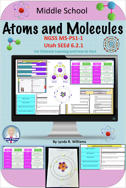 Atoms, Molecules and Compounds Distance Learning NGSS MS-PS1-1, Utah SEEd 6.2.1 Complete Unit for Online Learning Middle School Science molecules