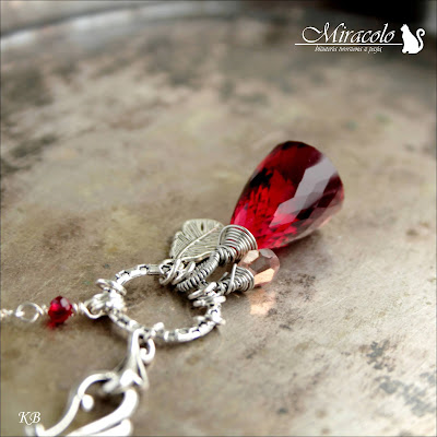 Miracolo, Red Quartz Faceted Chandelier Shape Briolettes Pendant,  wisiorek z kwarcem czerwonym, kwarc czerwony, biżuteria