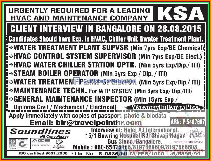 Urgent Leading HVAC company Jobs for KSA Gulf Jobs for Malayalees