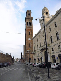 The bell tower of the Duomo and the Palazzo  Barbiani in Cavarzere