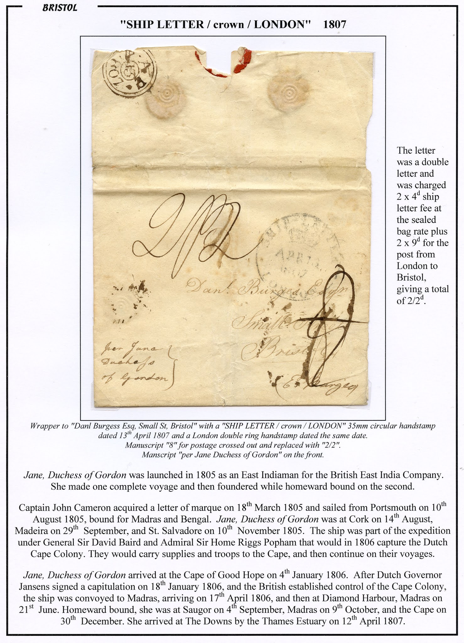 Somerset (& Bristol) Postal History: Ship Letter from London to Bristol ...