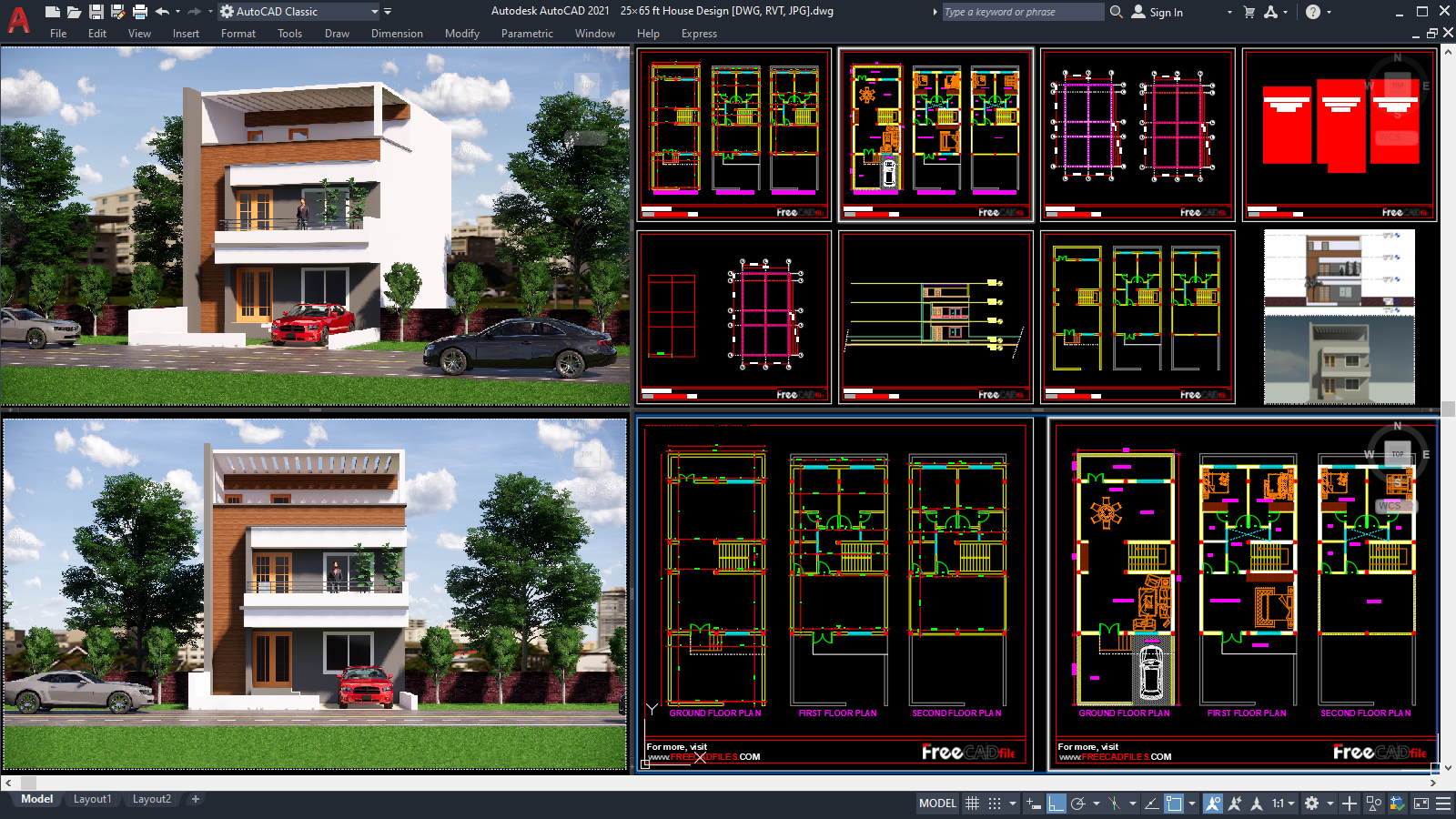25×65 ft House Design [DWG, RVT, JPG]150sqm