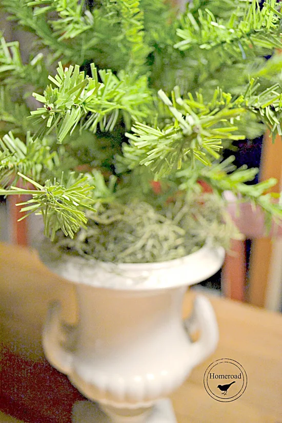 dollar store tree in a white urn